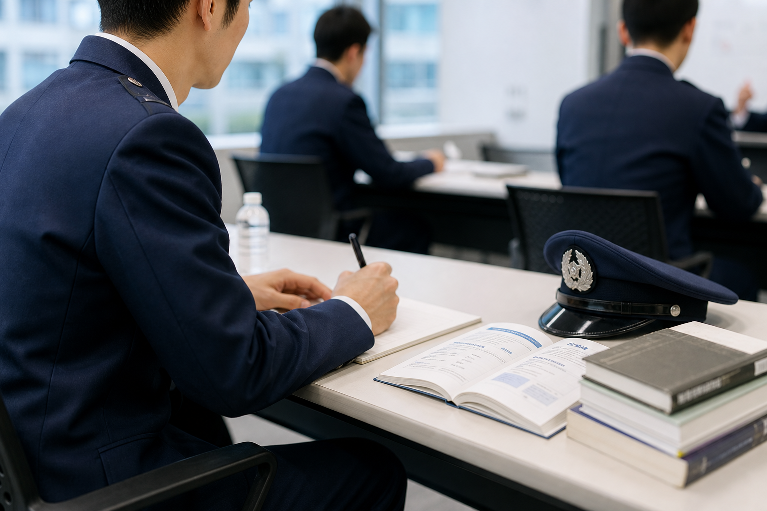 警備資格の勉強をする現場スタッフの様子